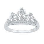 10k White Gold Round Diamond Womens Womens Crown Tiara Cocktail Band 1/5 Cttw