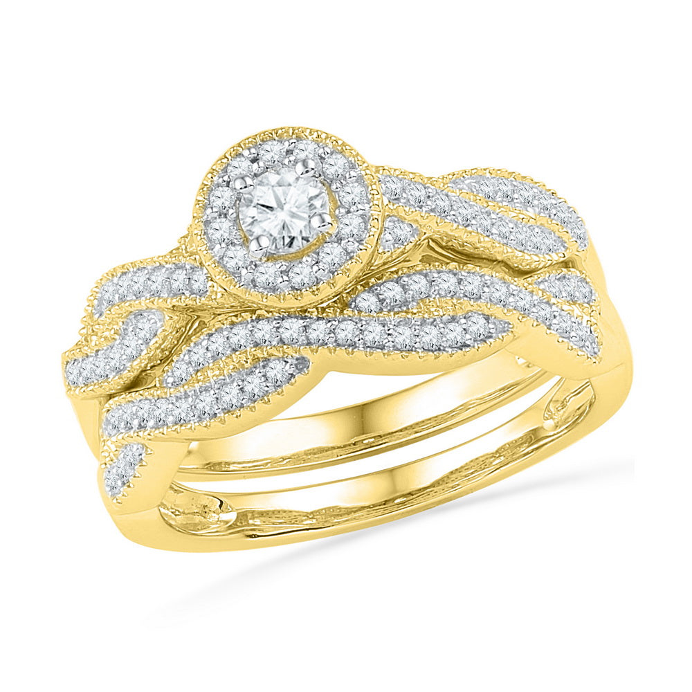 10kt Yellow Gold Womens Round Diamond Twist Bridal Wedding Engagement Ring Band Set 1/2 Cttw