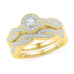 10kt Yellow Gold Womens Round Diamond Twist Bridal Wedding Engagement Ring Band Set 1/2 Cttw