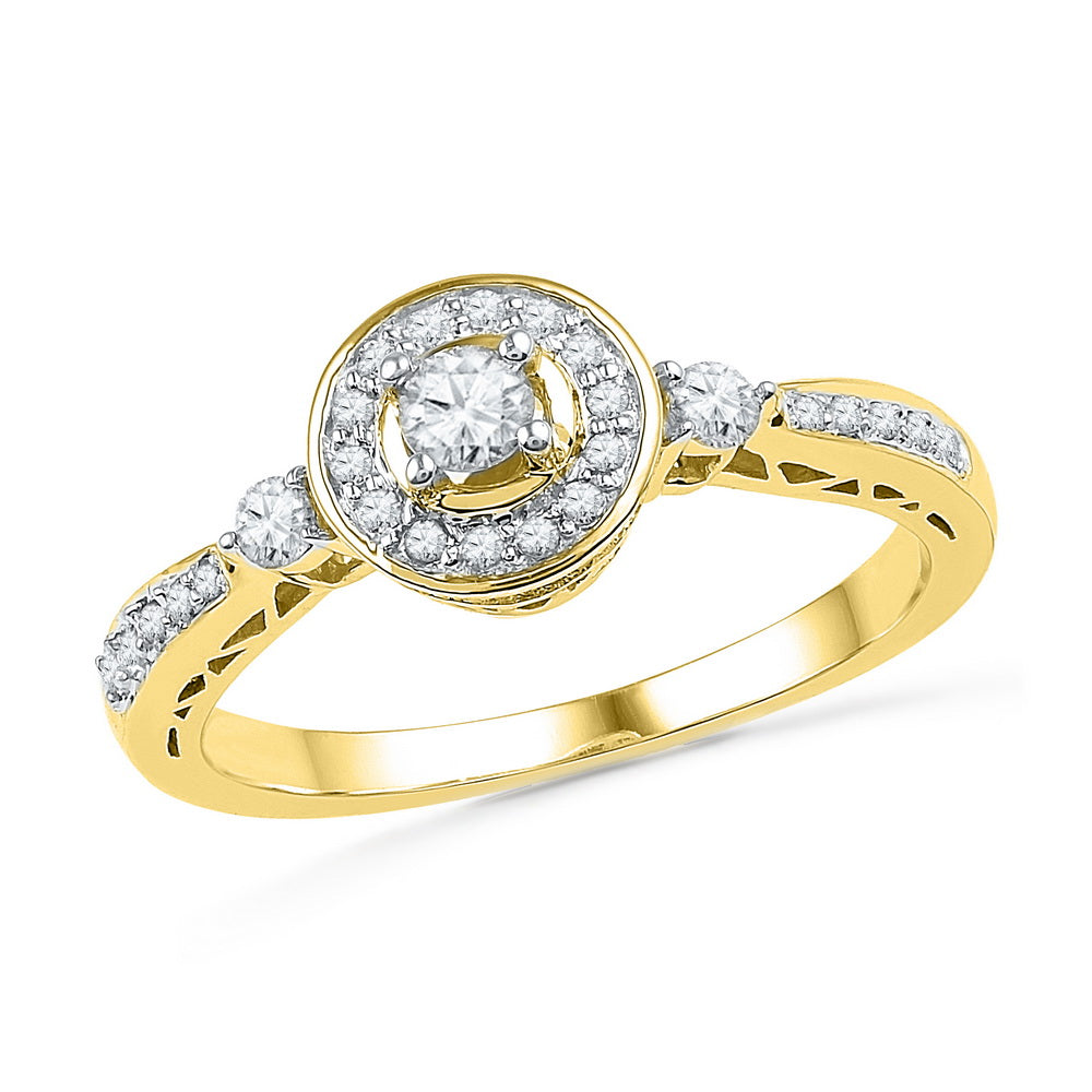 10kt Yellow Gold Womens Round Diamond Solitaire Halo Bridal Wedding Engagement Ring 3/8 Cttw