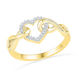 10kt Yellow Gold Womens Round Diamond Infinity Twist Heart Ring 1/10 Cttw