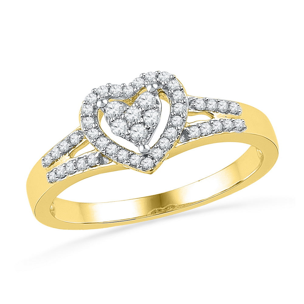 10kt Yellow Gold Womens Round Diamond Heart Love Ring 1/5 Cttw