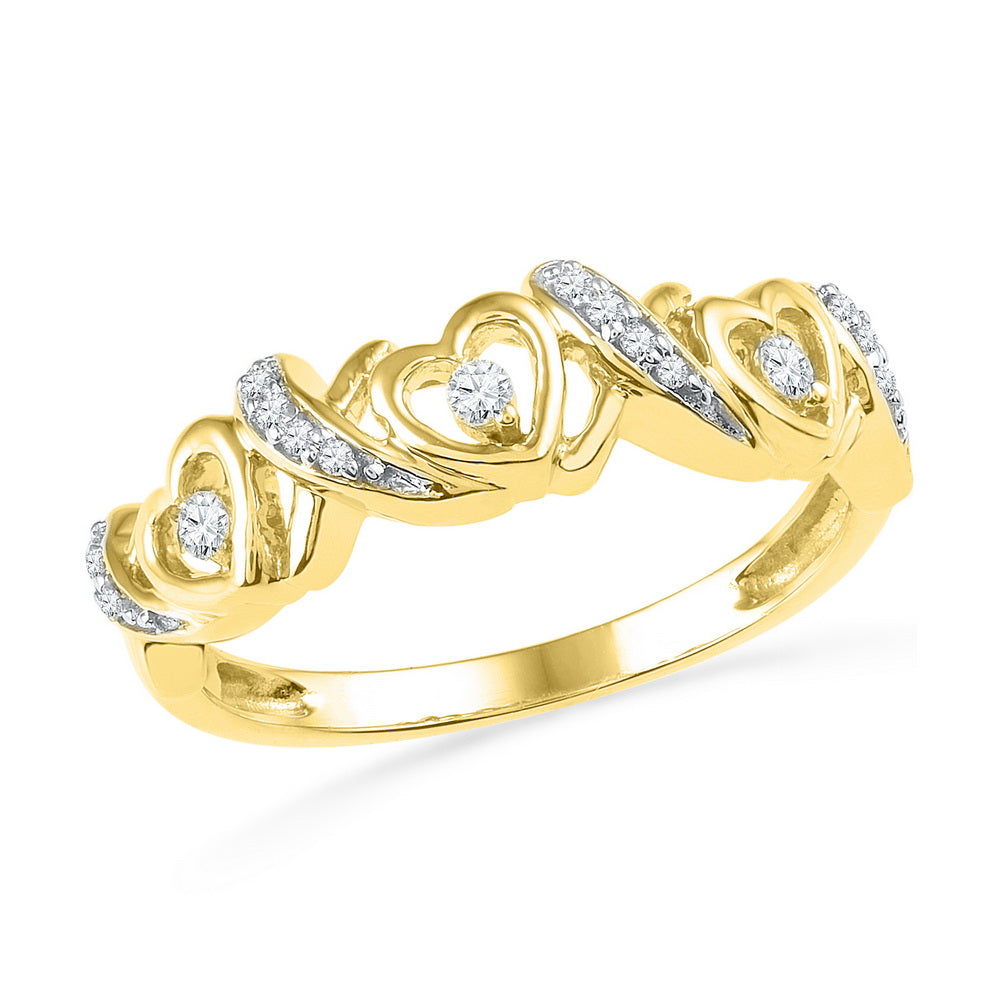 10kt Yellow Gold Womens Round Diamond Heart Love Band Ring 1/8 Cttw