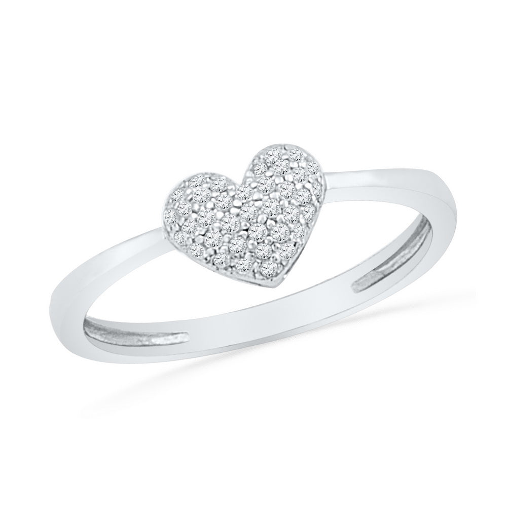 10kt White Gold Womens Round Diamond Heart Cluster Ring 1/10 Cttw