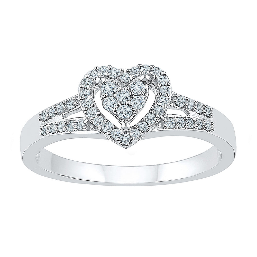 10kt White Gold Womens Round Diamond Heart Love Ring 1/5 Cttw