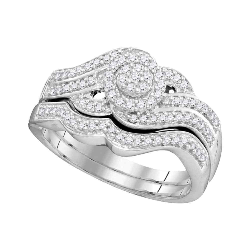 10kt White Gold Womens Round Diamond Cluster Bridal Wedding Engagement Ring Band Set 3/8 Cttw