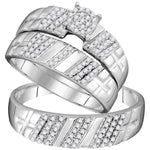 10kt White Gold His & Hers Round Diamond Cluster Matching Bridal Wedding Ring Band Set 3/8 Cttw