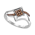 10kt White Gold Womens Round Cognac-brown Color Enhanced Diamond Square Cluster Ring 1/6 Cttw