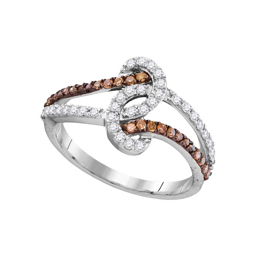 10kt White Gold Womens Round Brown Color Enhanced Diamond Strand Band Ring 1/2 Cttw