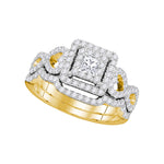 14kt Yellow Gold Womens Princess Diamond Woven Bridal Wedding Engagement Ring Band Set 7/8 Cttw