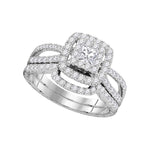 14K White Gold Womens Princess Diamond Bridal Wedding Engagement Ring Band Set 1.00 Cttw