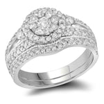 14kt White Gold Womens Round Diamond Double Halo Bridal Wedding Engagement Ring Band Set 1.00 Cttw