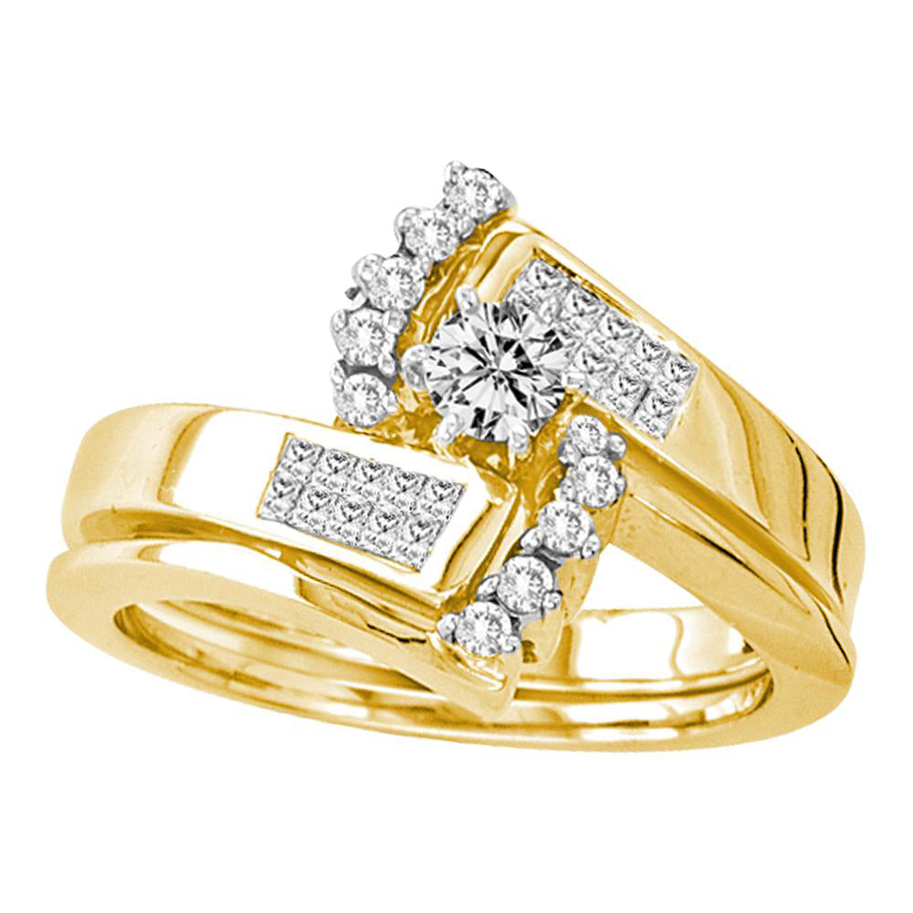 14kt Yellow Gold Womens Round Diamond Bridal Wedding Engagement Ring Band Set 1/2 Cttw