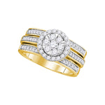 14kt Yellow Gold Womens Round Diamond Cluster Bridal Wedding Engagement Ring Band Set 1.00 Cttw