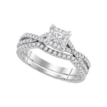 10kt White Gold Womens Round Diamond Square Halo Bridal Wedding Engagement Ring Band Set 5/8 Cttw (Certified)