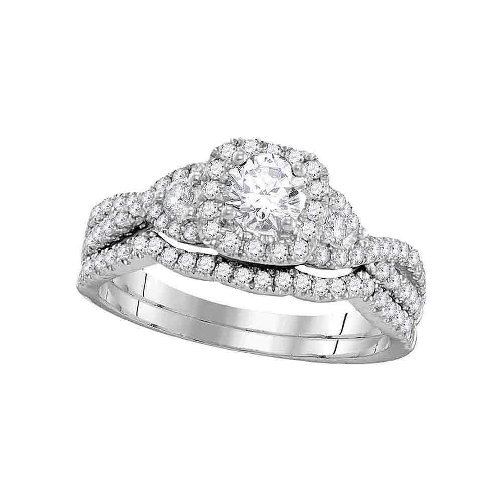 14kt White Gold Womens Round Diamond Bridal Wedding Engagement Ring Band Set 1.00 Cttw