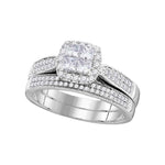 14kt White Gold Womens Princess Diamond Cluster Halo Bridal Wedding Engagement Ring Band Set 3/4 Cttw