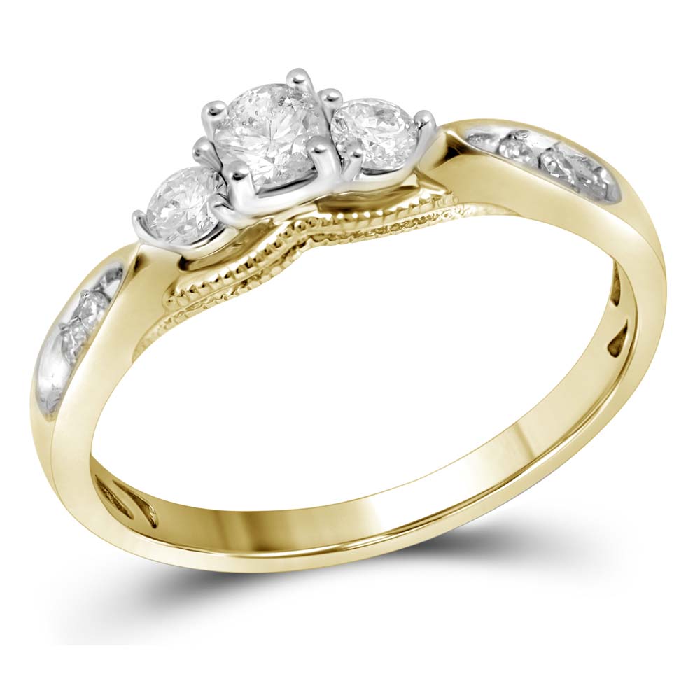 10kt Yellow Gold Womens Round Diamond 3-stone Bridal Wedding Engagement Ring 3/8 Cttw