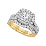 14kt Yellow Gold Womens Princess Diamond Solitaire Bridal Wedding Engagement Ring Band Set 7/8 Cttw
