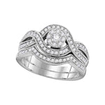 10kt White Gold Womens Round Diamond Milgrain Twist Bridal Wedding Engagement Ring Band Set 1/2 Cttw