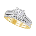 14kt Yellow Gold Womens Princess Diamond Halo Bridal Wedding Engagement Ring Band Set 1.00 Cttw