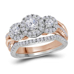 14kt Two-tone Gold Womens Round Diamond Bridal Wedding Engagement Ring Band Set 1.00 Cttw