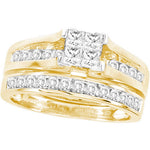 14kt Yellow Gold Womens Princess Diamond Bridal Wedding Engagement Ring Band Set 1-1/2 Cttw