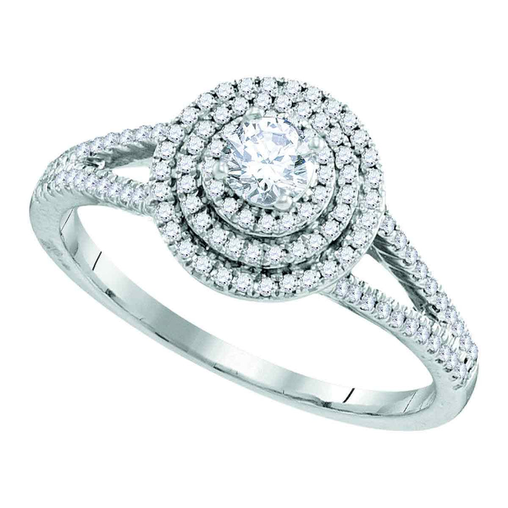 10kt White Gold Womens Round Diamond Solitaire Triple Halo Split-shank Bridal Wedding Engagement Ring 1/2 Cttw