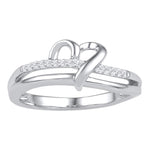 10kt White Gold Womens Round Diamond Heart Love Ring 1/20 Cttw