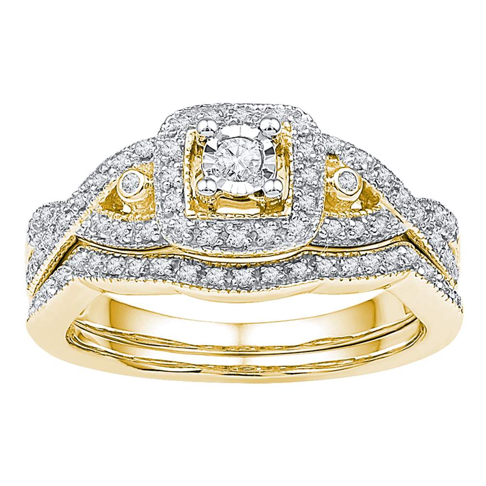 10kt Yellow Gold Womens Round Diamond Twist Bridal Wedding Engagement Ring Band Set 1/4 Cttw