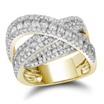 10kt Yellow Gold Womens Round Diamond Crossover Fashion Band Ring 2.00 Cttw