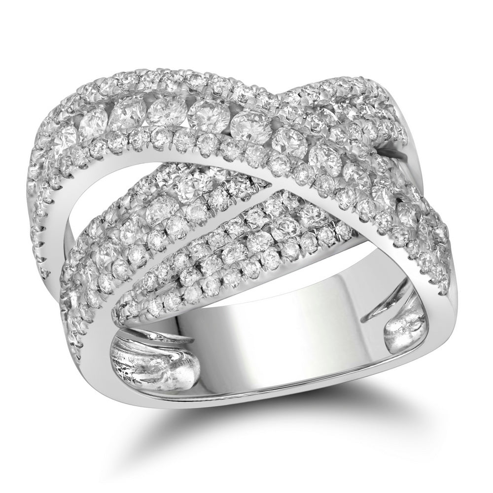 10kt White Gold Womens Round Diamond Crossover Fashion Band Ring 2.00 Cttw