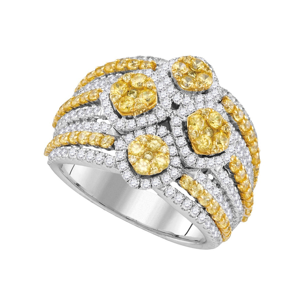 14kt White Gold Womens Round Natural Canary Yellow Diamond Fashion Ring 2-7/8 Cttw