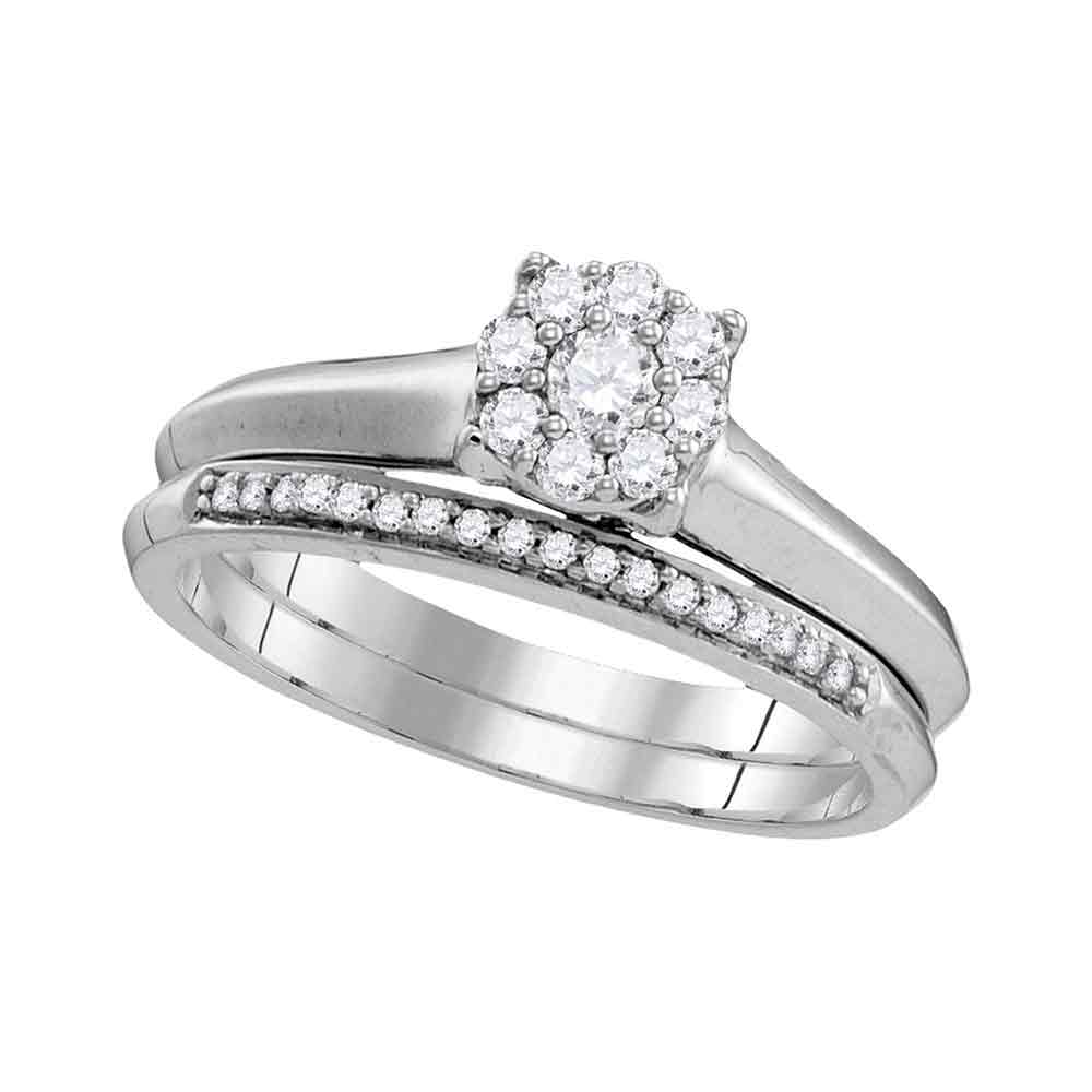 10k White Gold Womens Round Diamond Bridal Wedding Engagement Ring Band Set 1/3 Cttw