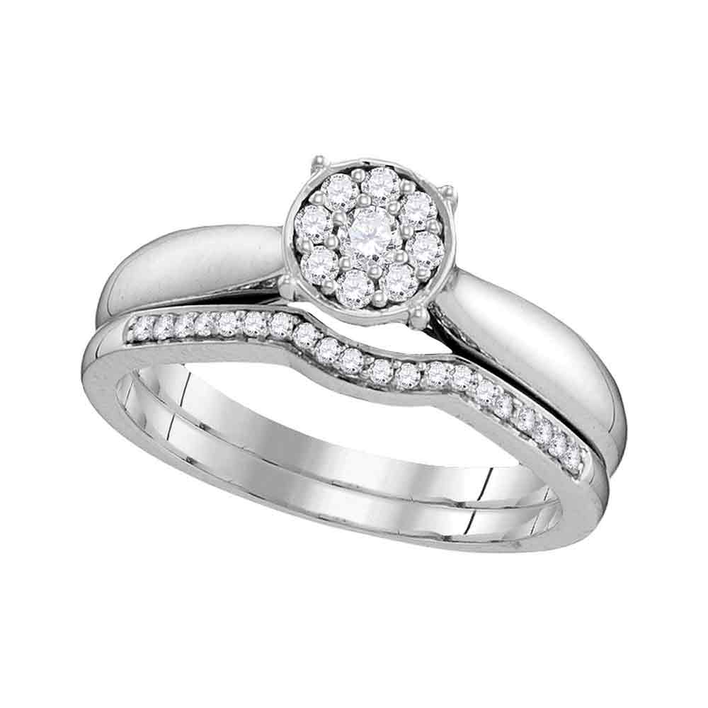 10kt White Gold Womens Round Diamond Bridal Wedding Engagement Ring Band Set 1/4 Cttw