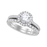 14kt White Gold Womens Round Diamond Halo Bridal Wedding Engagement Ring Band Set 1-1/3 Cttw