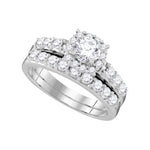 14k White Gold Womens Round Diamond Halo Bridal Wedding Engagement Ring Band Set 1-1/2 Cttw