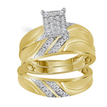 10k Yellow Gold Diamond Cluster Matching Trio His & Hers Wedding Ring Band Set 1/3 Cttw