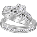 10kt White Gold His & Hers Round Diamond Heart Matching Bridal Wedding Ring Band Set 1/2 Cttw