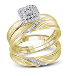 10kt Yellow Gold His & Hers Round Diamond Cluster Matching Bridal Wedding Ring Band Set 1/5 Cttw