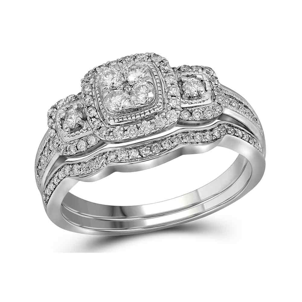 14kt White Gold Womens Round Diamond Bridal Wedding Engagement Ring Band Set 1/2 Cttw