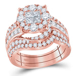 14kt Rose Gold Womens Princess Round Diamond Soleil Bridal Wedding Engagement Ring Band Set 2-1/2 Cttw