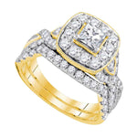 14kt Yellow Gold Womens Princess Diamond Bridal Wedding Engagement Ring Band Set 2.00 Cttw