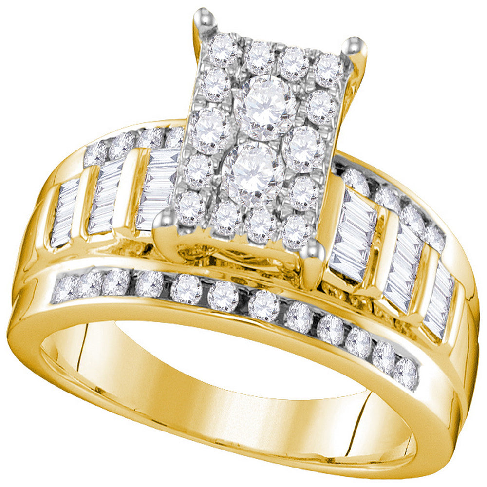 10kt Yellow Gold Womens Round Diamond Cluster Bridal Wedding Engagement Ring 7/8 Cttw - Size 5