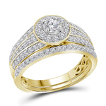 14kt Yellow Gold Womens Diamond EGL Round Bridal Wedding Engagement Ring Band Set 1.00 Cttw