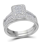 14kt White Gold Womens Princess Diamond Bridal Wedding Engagement Ring Band Set 1.00 Cttw