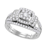 14kt White Gold Womens Diamond Framed Cluster Bridal Wedding Engagement Ring Band Set 1.00 Cttw