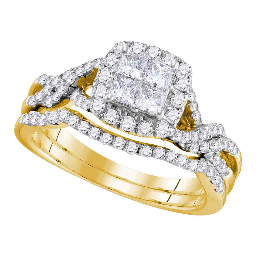 14kt Yellow Gold Womens Princess Diamond Twist Bridal Wedding Engagement Ring Band Set 1.00 Cttw