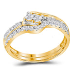 10kt Yellow Gold Womens Round Diamond 2-stone Bridal Wedding Engagement Ring Band Set 1/2 Cttw