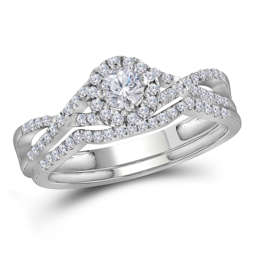 10kt White Gold Womens Round Diamond Twist Bridal Wedding Engagement Ring Band Set 1/2 Cttw